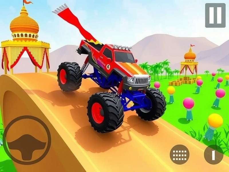 Monster Truck Rally game screenshot showing Indian festival theme